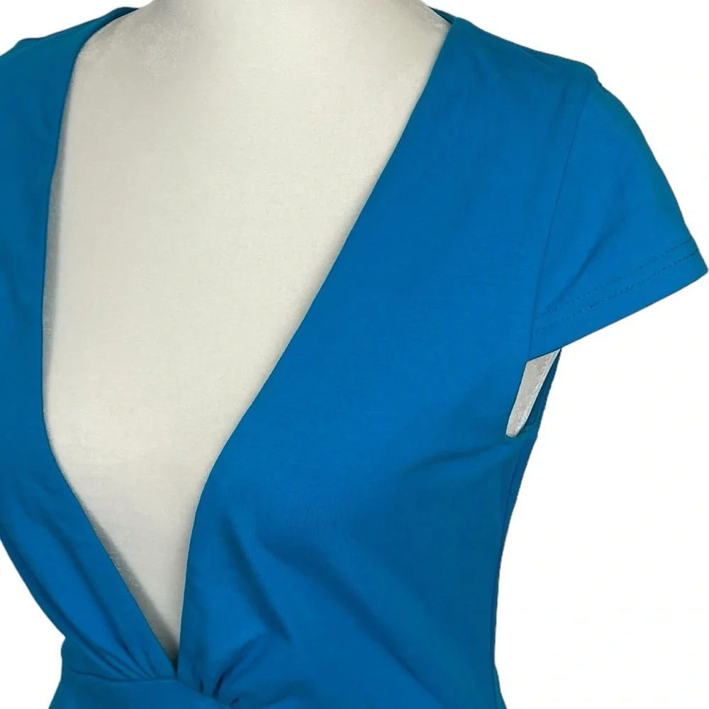 Revolve By The Way Minnie Deep V Dress Ruched Bodycon Size Small Blue - Picture 6 of 15